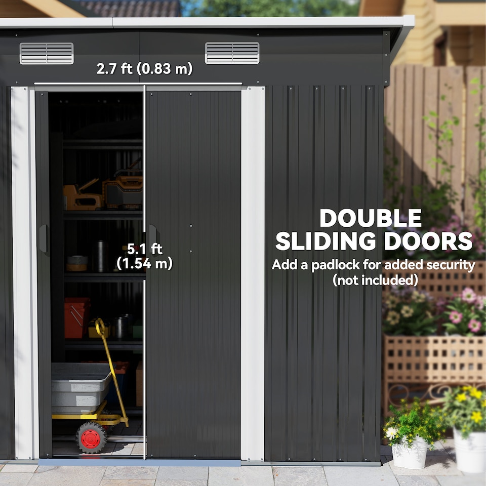 image 1 of Outsunny 7 x 4ft Outdoor Storage Shed, Lean to Metal Garden Shed with Foundation Kit for Log, Rubbish Bin, Tool, Lawnmower, Bike, Black