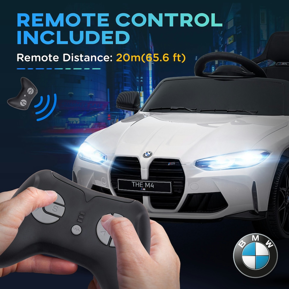 image 1 of AIYAPLAY 12V BMW M4 Licensed Kids Electric Car w/ Remote, Suspension, White