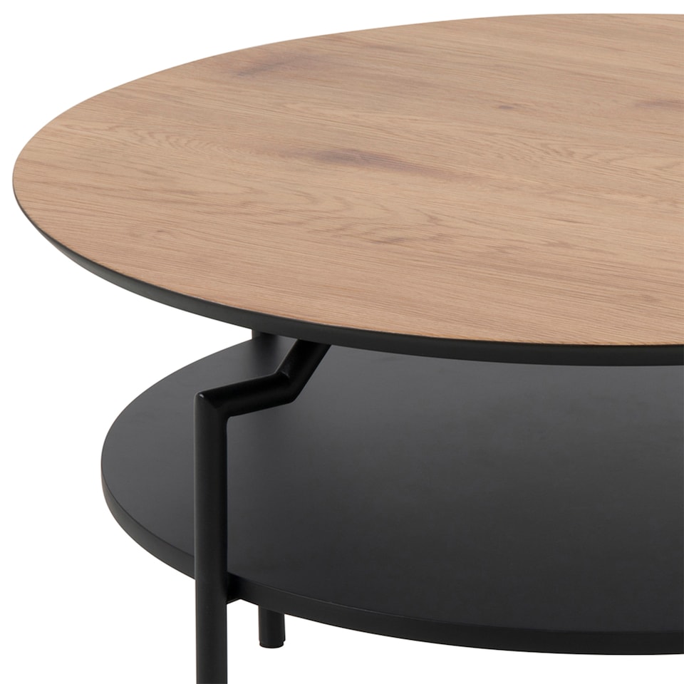 image 1 of Goldington Round Coffee Table with Oak Top & Black Legs