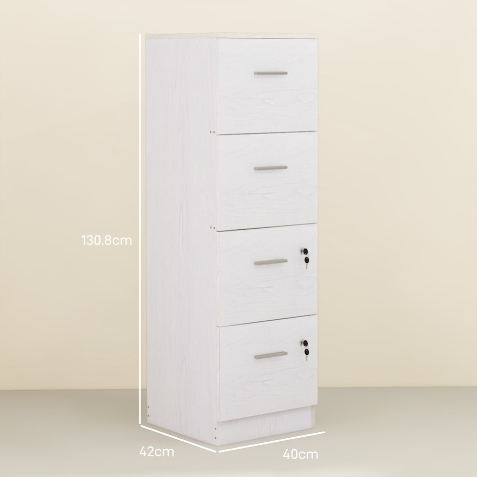 image 1 of HOMCOM File Cabinet with 4 Drawers for Home Office, Vertical Filing Cabinet with Lock, Adjustable Hanging Bar for A4 and Letter Size, Ash Wood-Effect