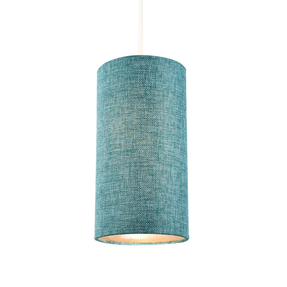 image 1 of Modern and Stylish Textured Teal Linen Fabric Tall Cylindrical 25cm Lampshade
