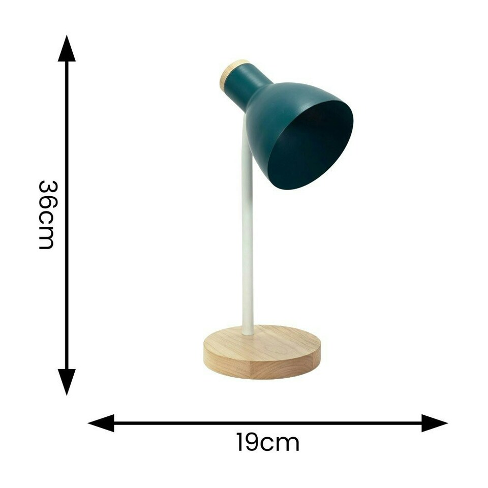 image 1 of ValueLights Woody Teal Metal Dome Shade Wooden Base Desk Task Adjustable Table Lamp