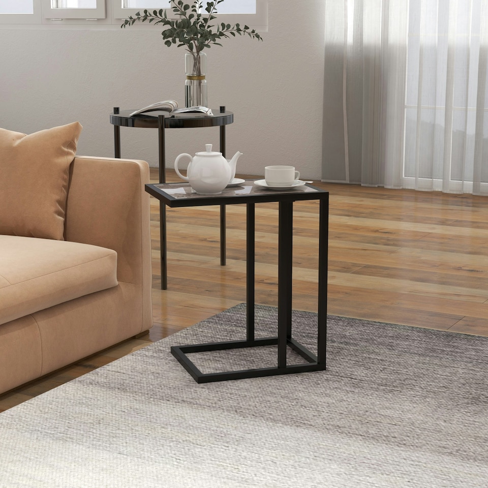 image 1 of HOMCOM C Shape Side Table w/ Wood-Effect Top Grey
