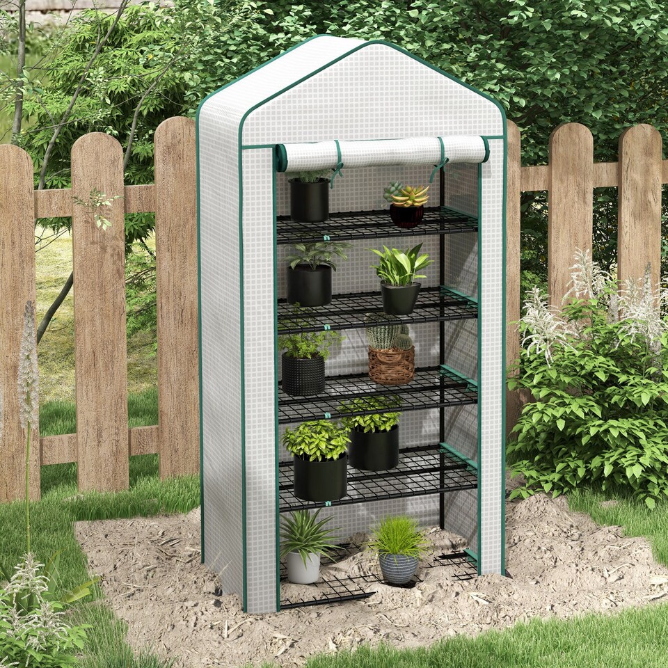 image 1 of Outsunny Widened Mini Greenhouse 5 Tier Green House, 193H x 90W x 49Dcm, Green