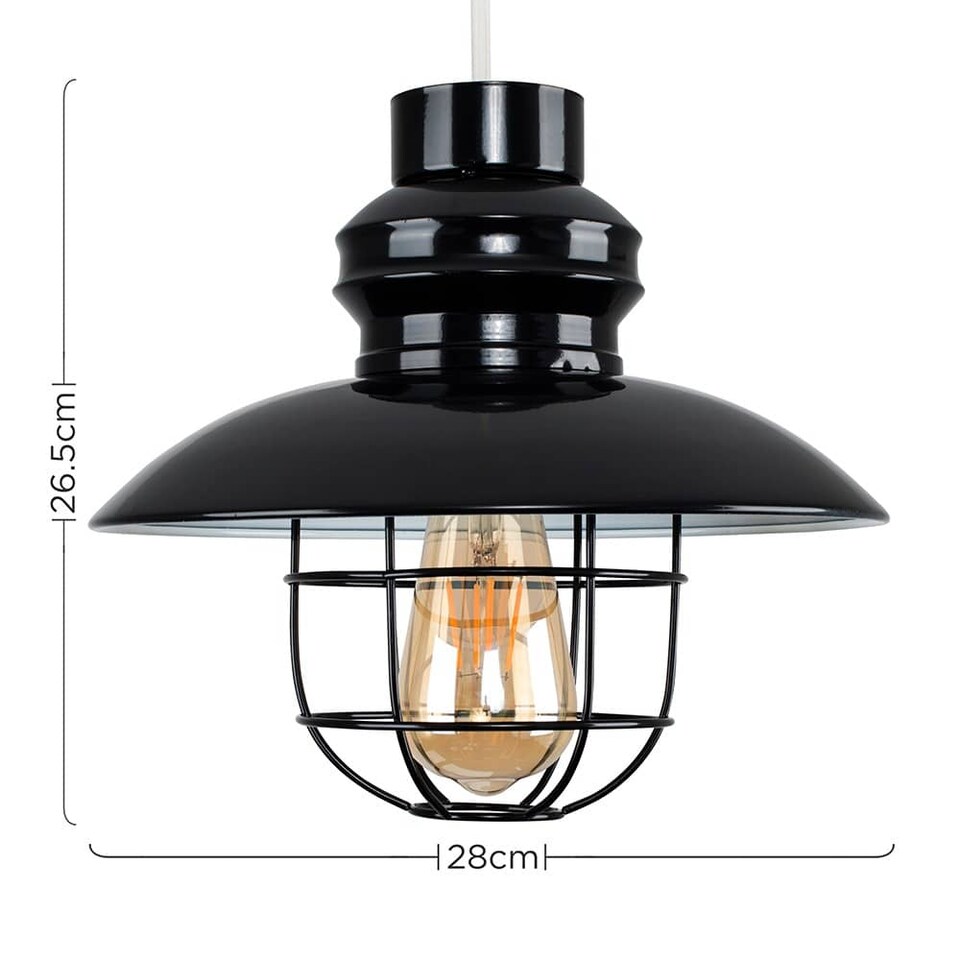 image 1 of ValueLights Penglai Black Ceiling Pendant Light Shade & Bulb | Black