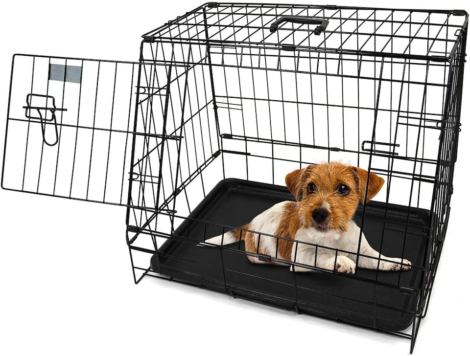image 1 of Actiaspet - Black Metal Sloping Dog Crate (24 inch) | Car Boot Pet Cage with Removable Tray