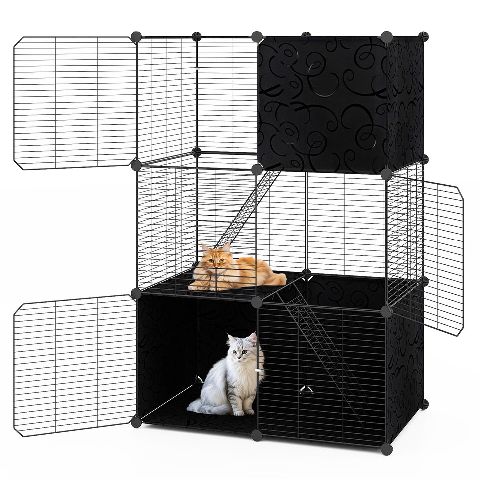 image 1 of COSTWAY Large Cat Cage 3-Tier Indoor Metal Wire Kitten Enclosure-Black