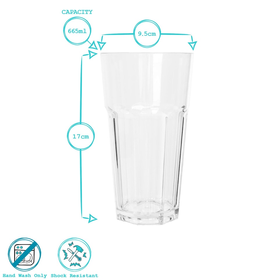 image 1 of Argon Tableware Reusable Plastic Highball Glasses - 665ml - Pack of 6 | Clear | Clear