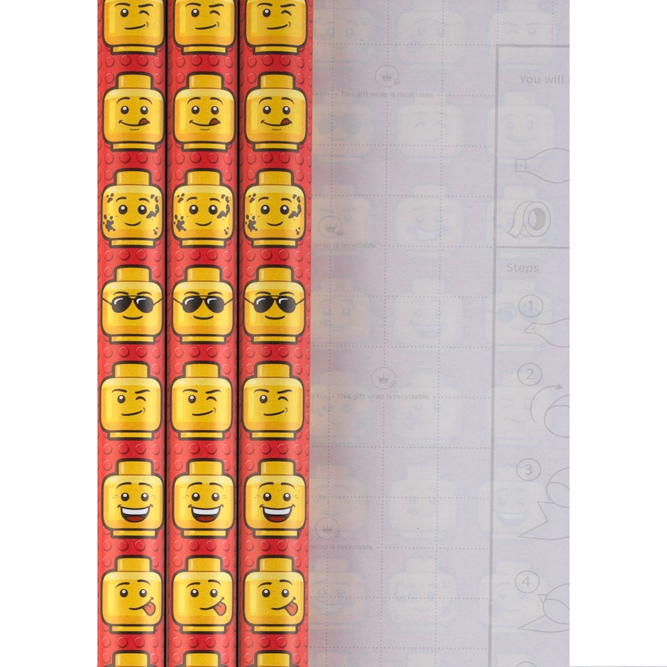image 1 of Hallmark 6M Wrapping Paper - 3 X 2M Rolls - Lego Heads Design