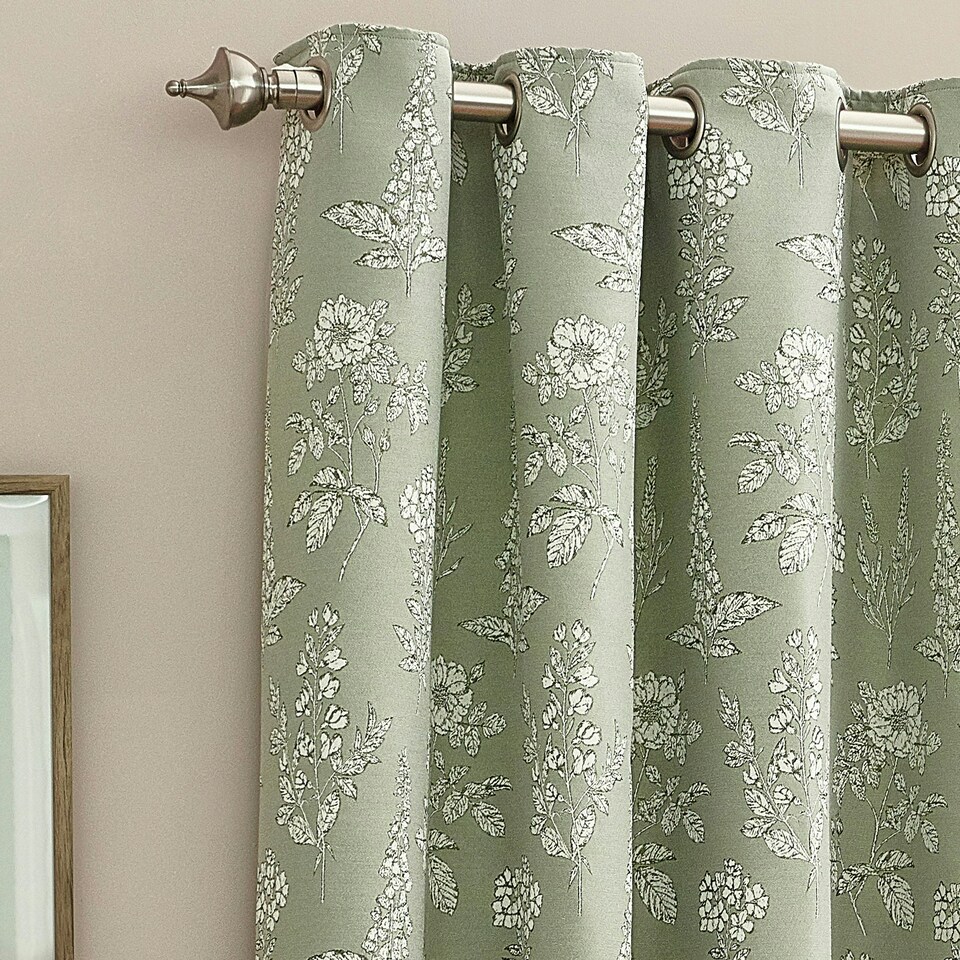 image 1 of Wylder Floral Jacquard Sage Eyelet Curtains (W)168cm x (D)183cm | Multi