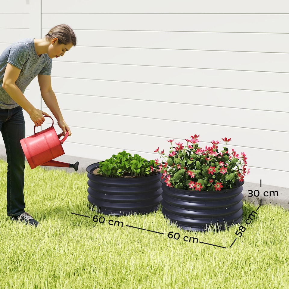 image 1 of Outsunny Set of 2 Raised Garden Bed Metal Planter Box with Safety Edging, Grey