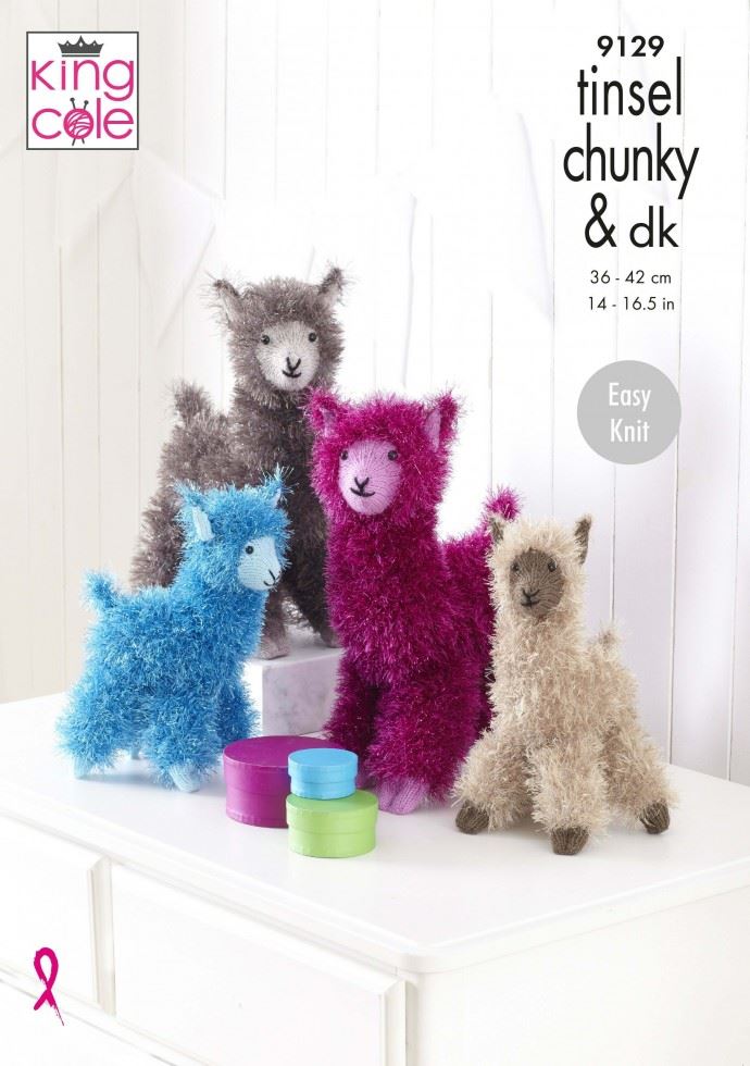 King Cole Tinsel Chunky Knitting Pattern 9129, Toys - 36 - 42 cm - Easy