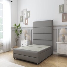 Sloomy Monaco Pewter Dumfries Divan Bed Base 2 Drawers Left Side With 54 Inch Floor Standing Headboard & 12 Inch Matching Footboard | Grey | Pewter | Small Single | 1