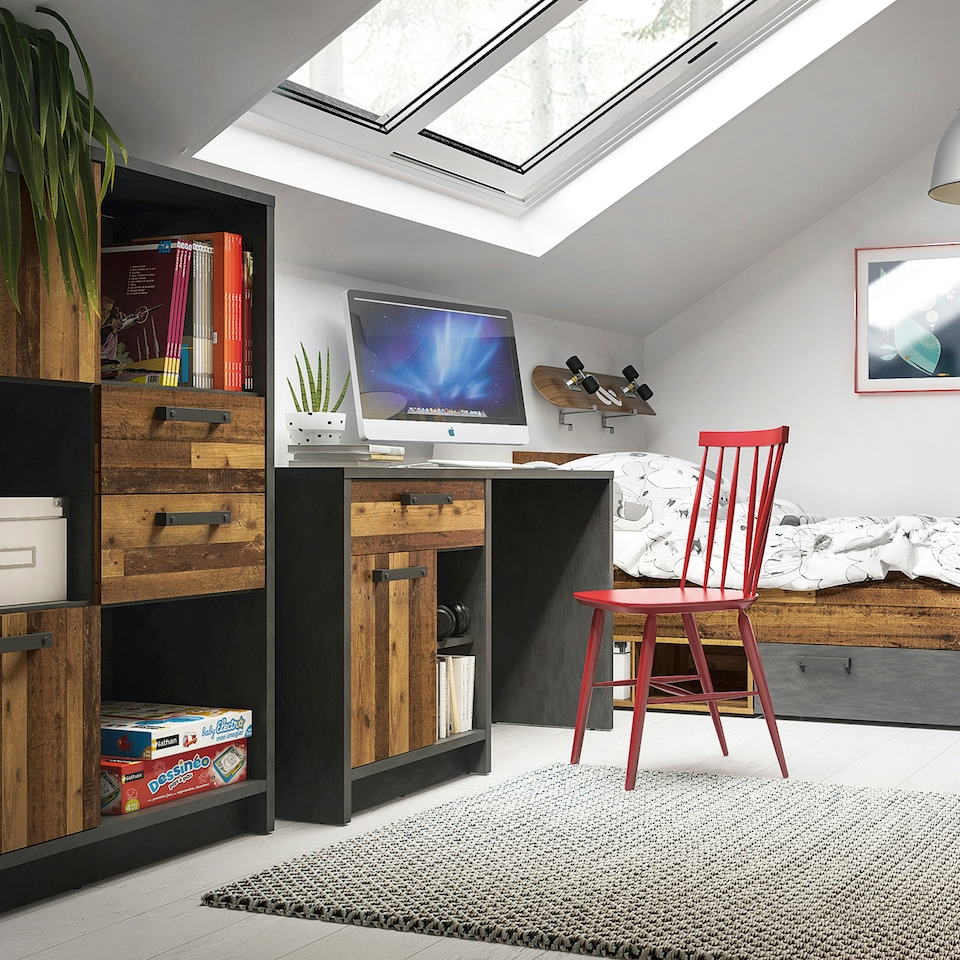 image 1 of Brooklyn Desk with 1 Door and 1 Drawer in Walnut and Dark Matera Grey