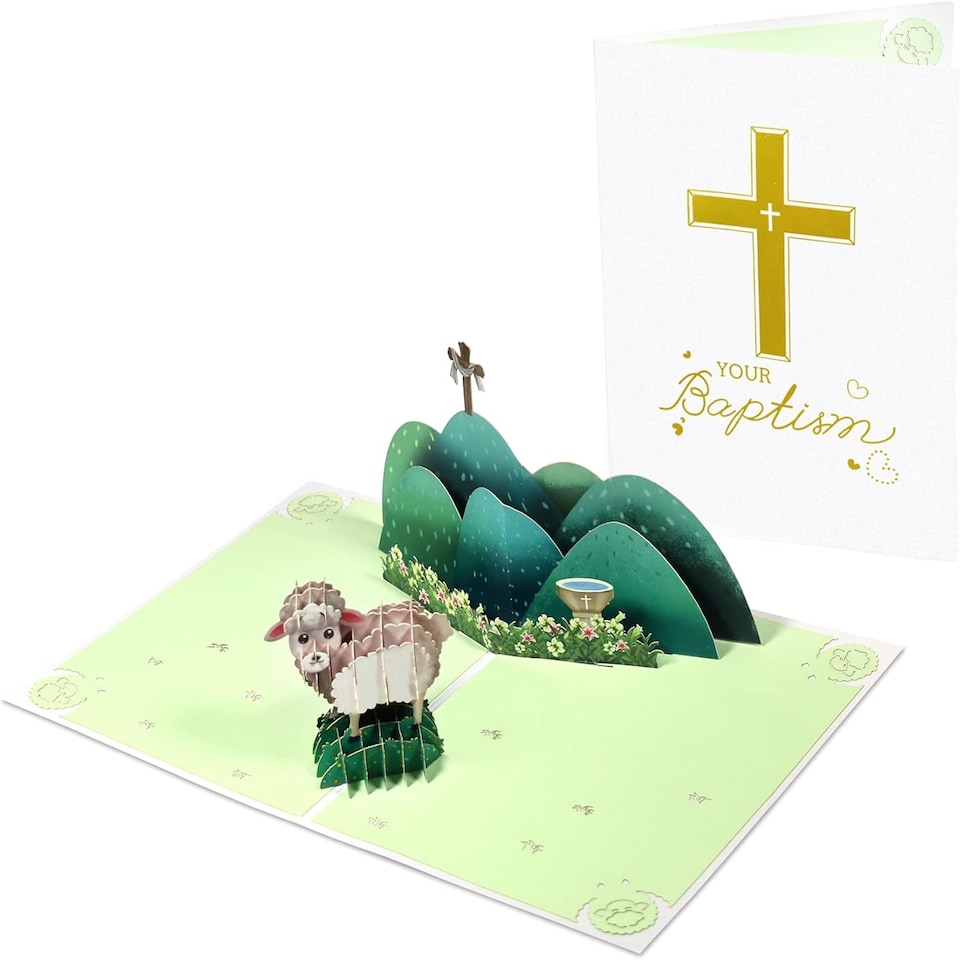 image 1 of Baptism Lamb Cross Holy Congratulations 3D Pop Up Greeting Card