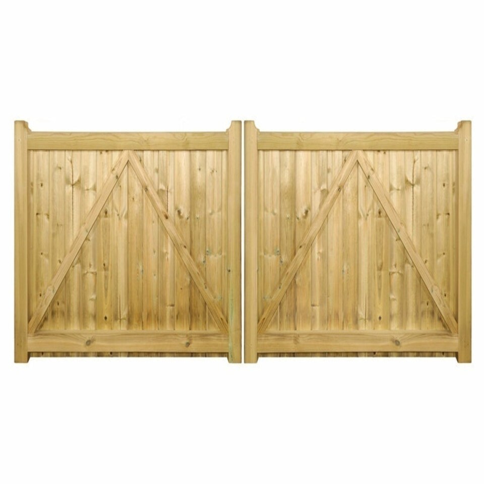 image 1 of Drayton Square Top Low Double Driveway Gate - Pressure Treated Scandinavian Redwood - W3300 x H950 mm Brown