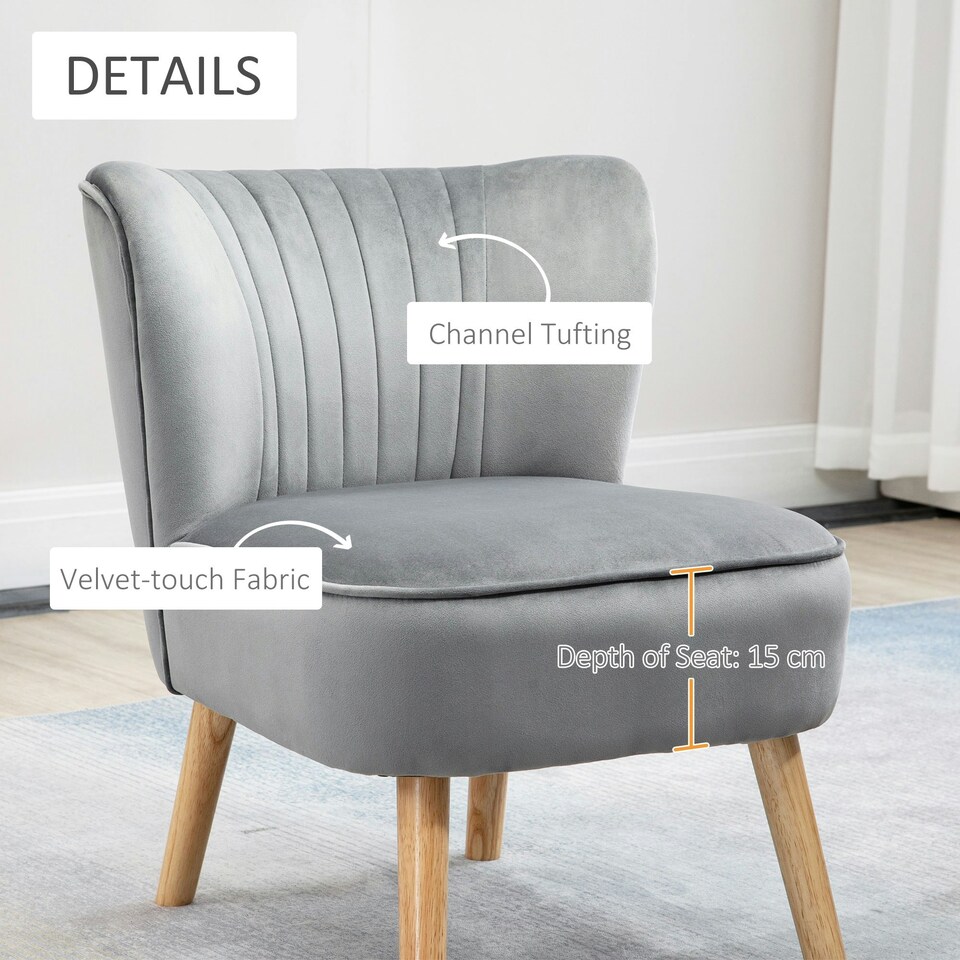 image 1 of HOMCOM Velvet-Feel Accent Chair w/ Ottoman Tub Seat Padding Wood Legs Light Grey