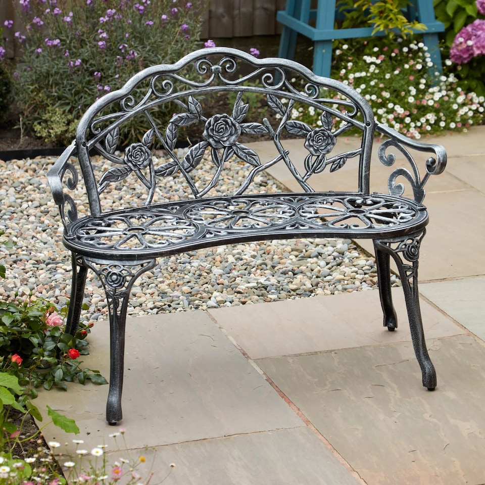image 1 of Cast Aluminium Garden Bench Metal Frame 2 Seater Patio Chair Outdoor Seating | Grey