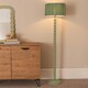 image 2 of ValueLights Bobbins Sage Green Floor Lamp Pleat Pink Shade and Bulb