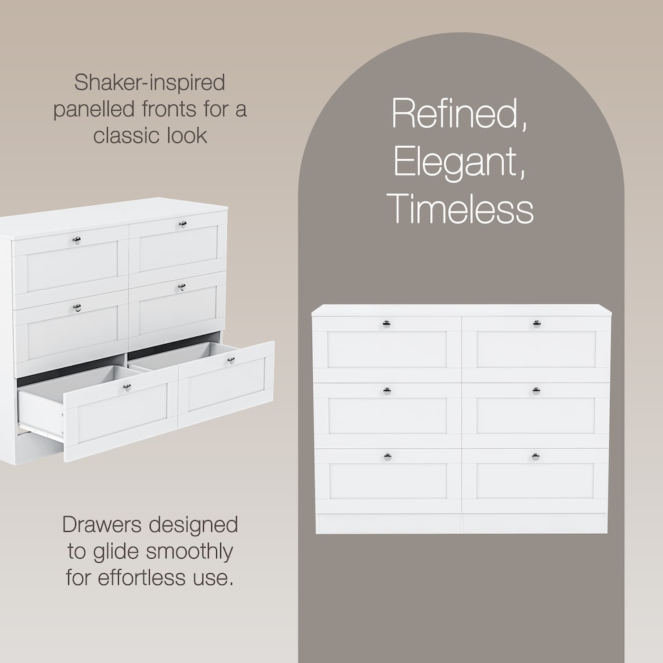 image 1 of Vida Designs Altino White 6 Drawer Chest Storage Cabinet - H: 76.5cm x W: 100cm x D: 36cm