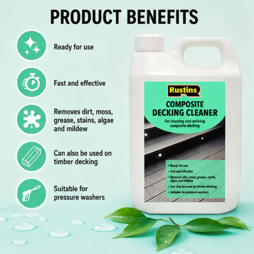 image 1 of Rustins Composite Decking Cleaner Effective Mold and Mildew Remover Deep Cleaning Solution for Decks Patios and Outdoor Spaces 4 litre