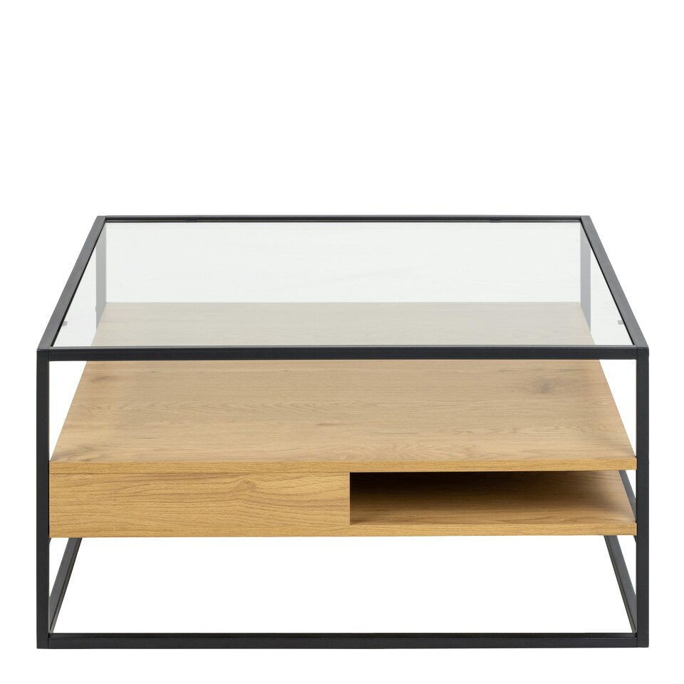 image 1 of Randolf Square Coffee Table with 2 Shelves in Black and Oak