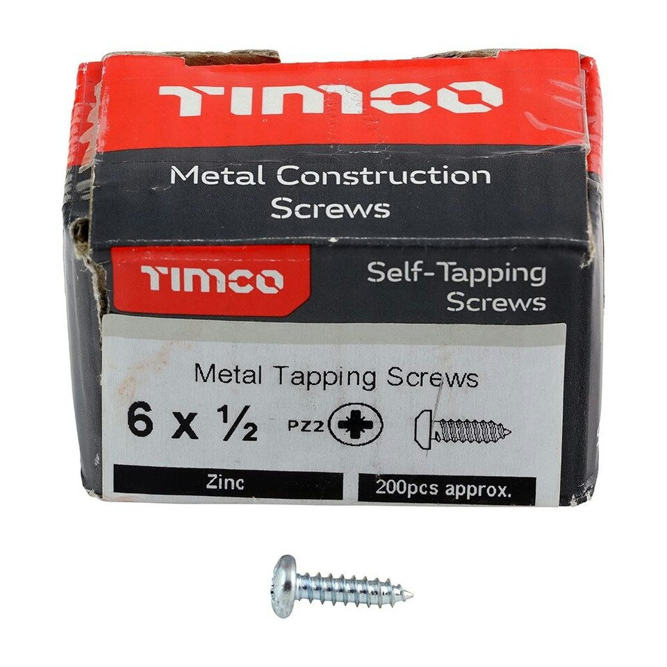 image 1 of Timco - Self-Tapping Screws - PZ - Pan - Zinc (Size 6 x 1/2 - 200 Pieces)