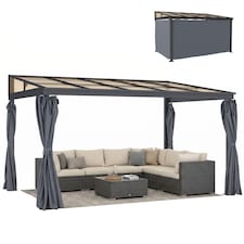 Outsunny Outdoor Pergola Gazebo Party Tent Garden Sun Shelter 4 x 3m w/ Curtain | Grey | Grey | 396cm x 295cm x 245cm