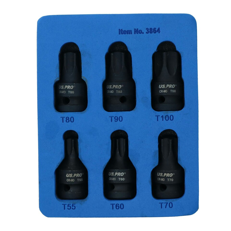 image 1 of 1/2in Drive Male Torx Star Impacted Impact Shallow Sockets T55 - T100 6pc
