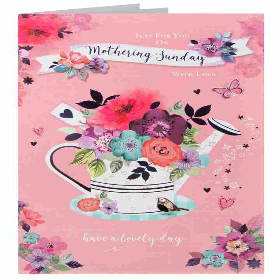 image 1 of Traditional Watering Can With Flowers Nice Verse Mothering Sunday Just For You Card