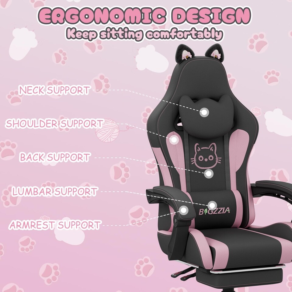 image 1 of Rattantree Ergonomic Gaming Chair with Massage Support & Footrest
