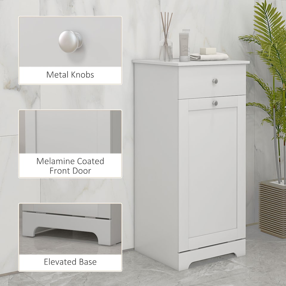 image 1 of HOMCOM Laundry Cabinet, Bathroom Cabinet with Laundry Basket, Bathroom Storage Unit with Foldable Laundry Hamper and Drawer for Washroom, White