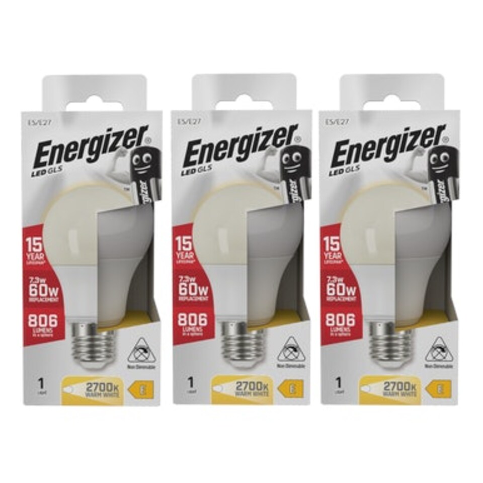 image 1 of Energizer LED GLS E27 806lm 7.3W 2700K (Warm White) Light Bulb - Pack of 3
