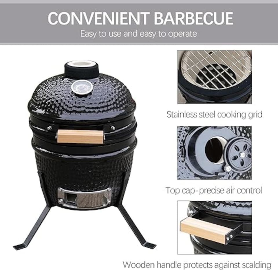 image 1 of Kamado Egg Ceramic Charcoal BBQ Barbecue Grill Roaster Smoker 13″