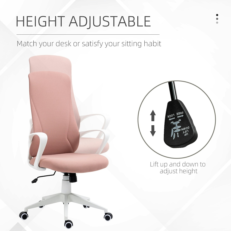 image 1 of Vinsetto High-Back Home Office Chair Height Adjustable Elastic Desk Chair Pink
