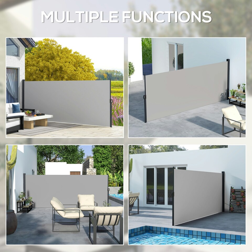 image 1 of Outsunny Side Awning Retractable, Privacy Screen, 400x160cm, Light Grey Grey