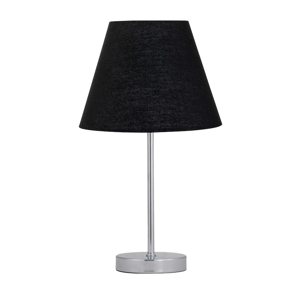image 1 of Set of 2 Chrome Stick Table Lamps with Black Fabric Shades Chrome | Black