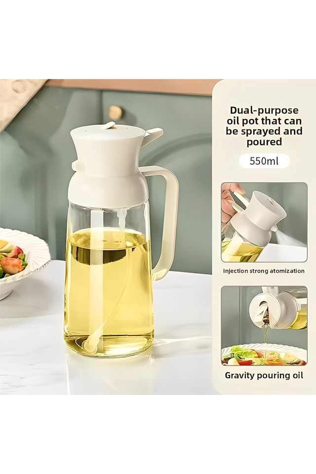 image 1 of Living and Home 2-in-1 Glass Oil Sprayer & Dispenser,Beige,500ml | White | Beige