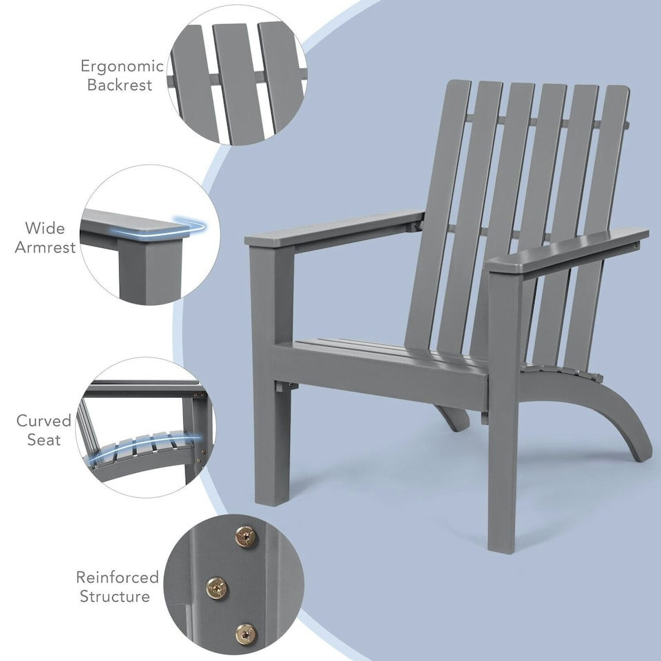 image 1 of COSTWAY Wood Adirondack Chair Outdoor Patio Chair Grey Grey