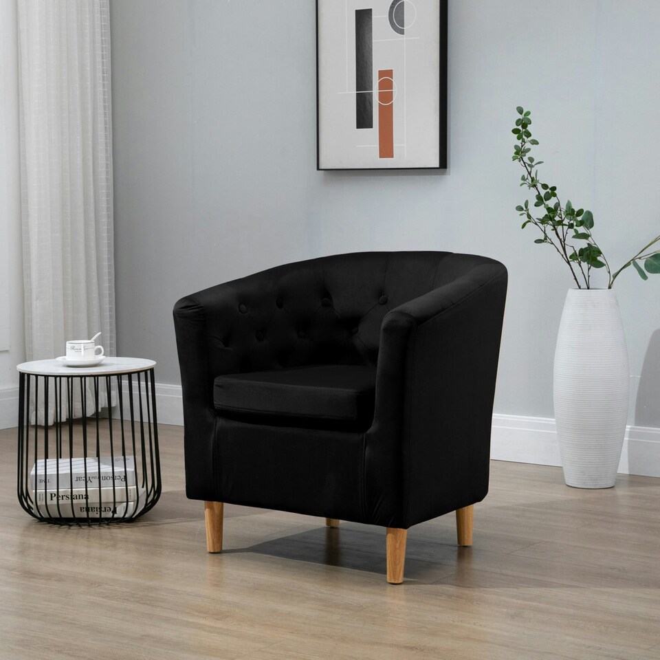 image 1 of Clio Studded Velvet Tub Chair - Black