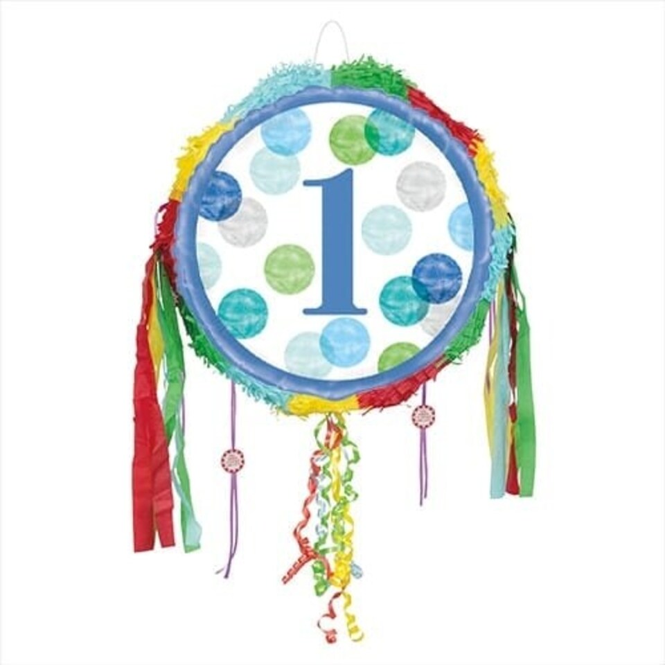 First Birthday Boy Blue Dots Pull String Pinata