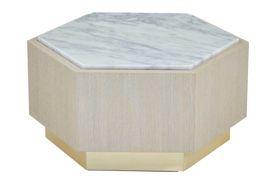 image 1 of Small White Side Table,Marble Topped Hexagonal Nesting Table,Sofa Side Table, Bedside Table With Golden Base | White