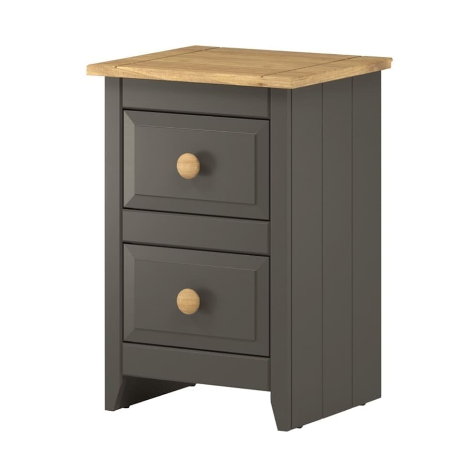 image 1 of 2 Drawers Petite Bedside Cabinet Solid Top - MDF/Pine - 36 x 32 x 53.2 cm - Carbon Grey /Antique Waxed Pine