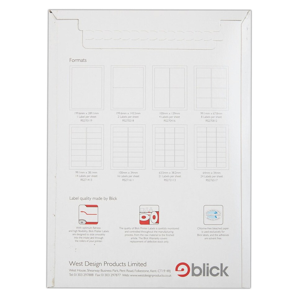 image 1 of Blick 8 Per Sheet 100 Sheets, 99.1mm x 67.8mm, Rectangular, White, 500 Labels