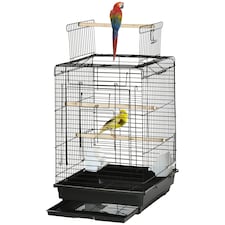 PawHut 59cm Bird Cage with Openable Top, Stand, Tray, Handles, Feeding Bowls