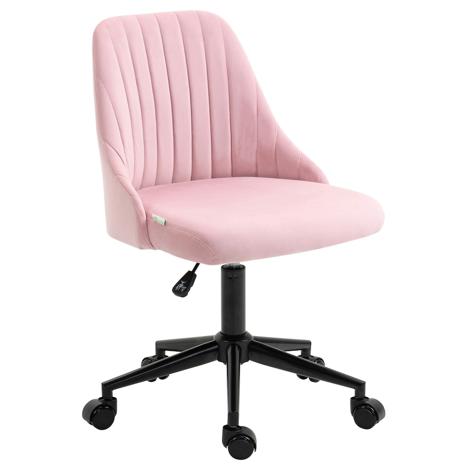 image 1 of Vinsetto Velvet Office Chair with Adjustable Height and Wheels, Pink