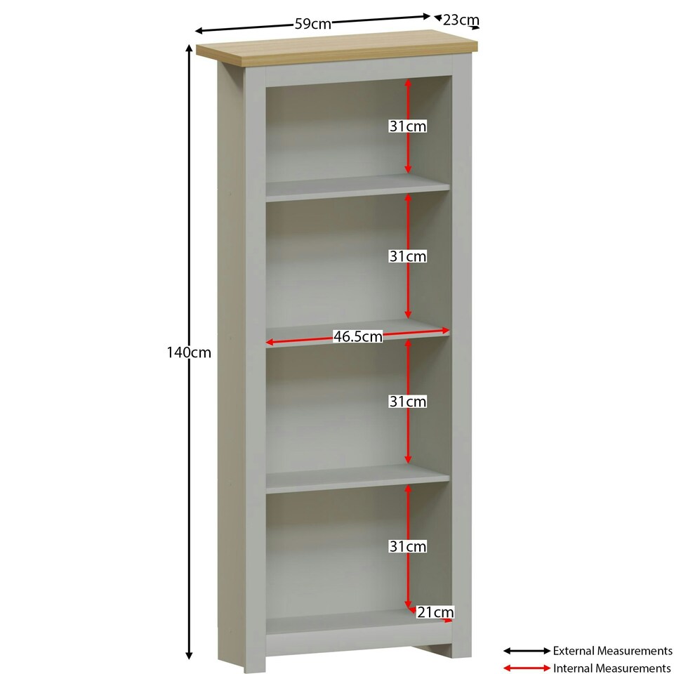 image 1 of Vida Designs Arlington 4 Tier Bookcase Shaker Style Display Storage, Grey & Oak