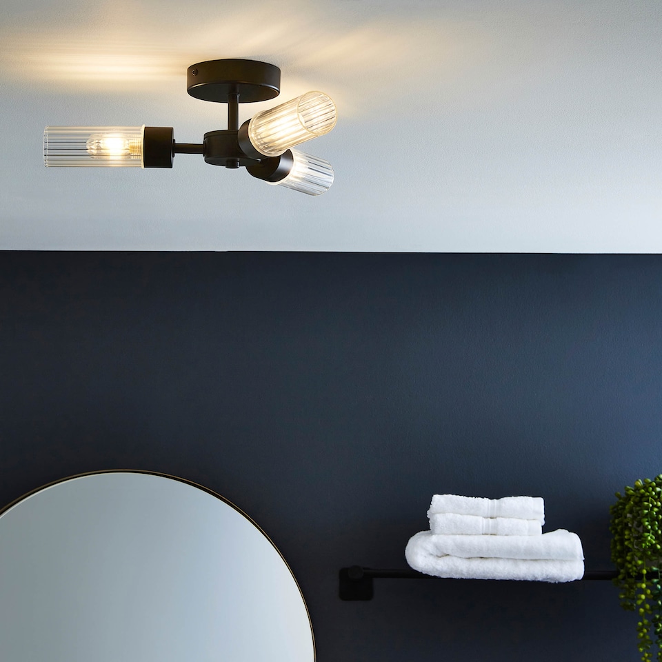 image 1 of BHS Kier Semi Flush Bathroom Ceiling Light | Black | Black