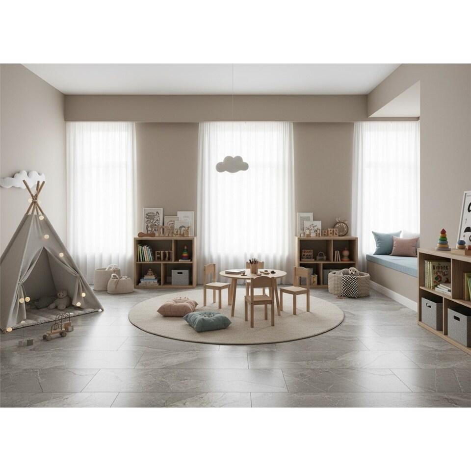 image 1 of Opalus Marble Grey Matt Porcelain Tile (60 Pack - 20 Box - 43m2 ) - Playroom - Floor & Wall Tile -Based on Turkish Silver Marble