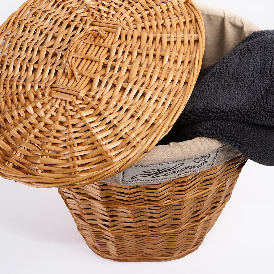 image 1 of Wicker Oval Laundry Basket Bathroom Storage Laundry Bag Bin With Liner and Lid